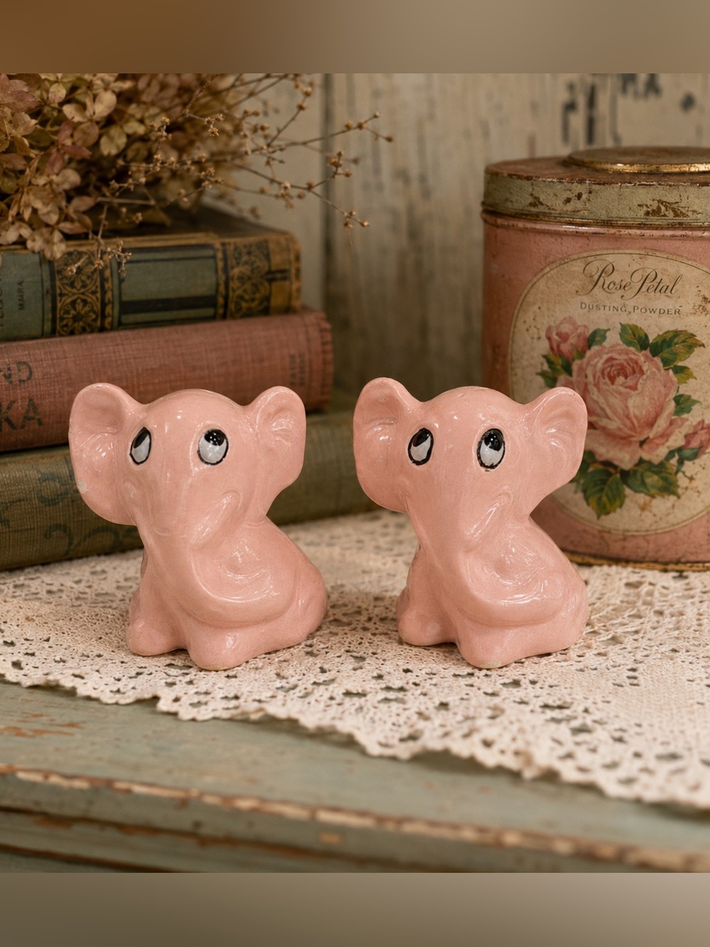 Vintage Pink Elephant Salt & Pepper Shakers